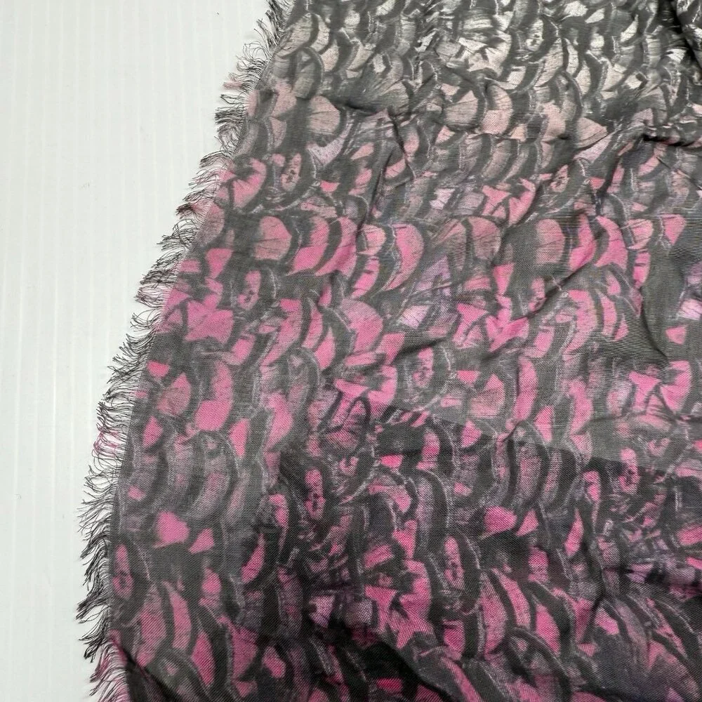 AllSaints Tempo Modal Oblong Scarf Black Pink Animal Print Lightweight